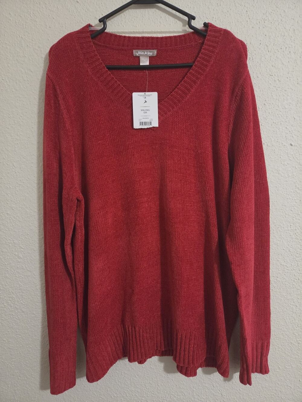 NWT White Stag Red Chenille V-Neck Sweater Women XXL 20 Cozy Soft Knit Pullover
